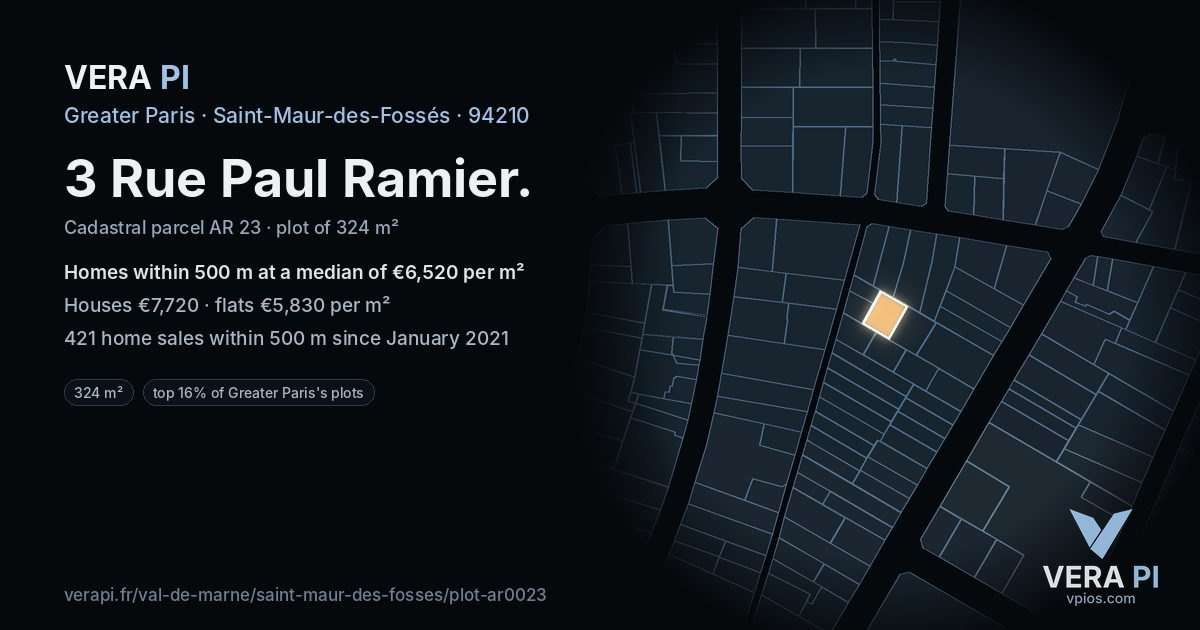 3 Rue Paul Ramier, Saint-Maur-des-Fossés at night – the plot lit, the parcels around coloured by the prices near them