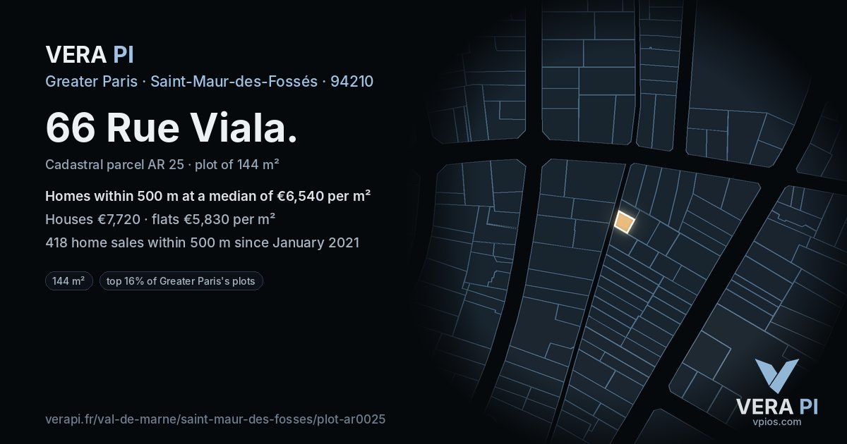 66 Rue Viala, Saint-Maur-des-Fossés at night – the plot lit, the parcels around coloured by the prices near them