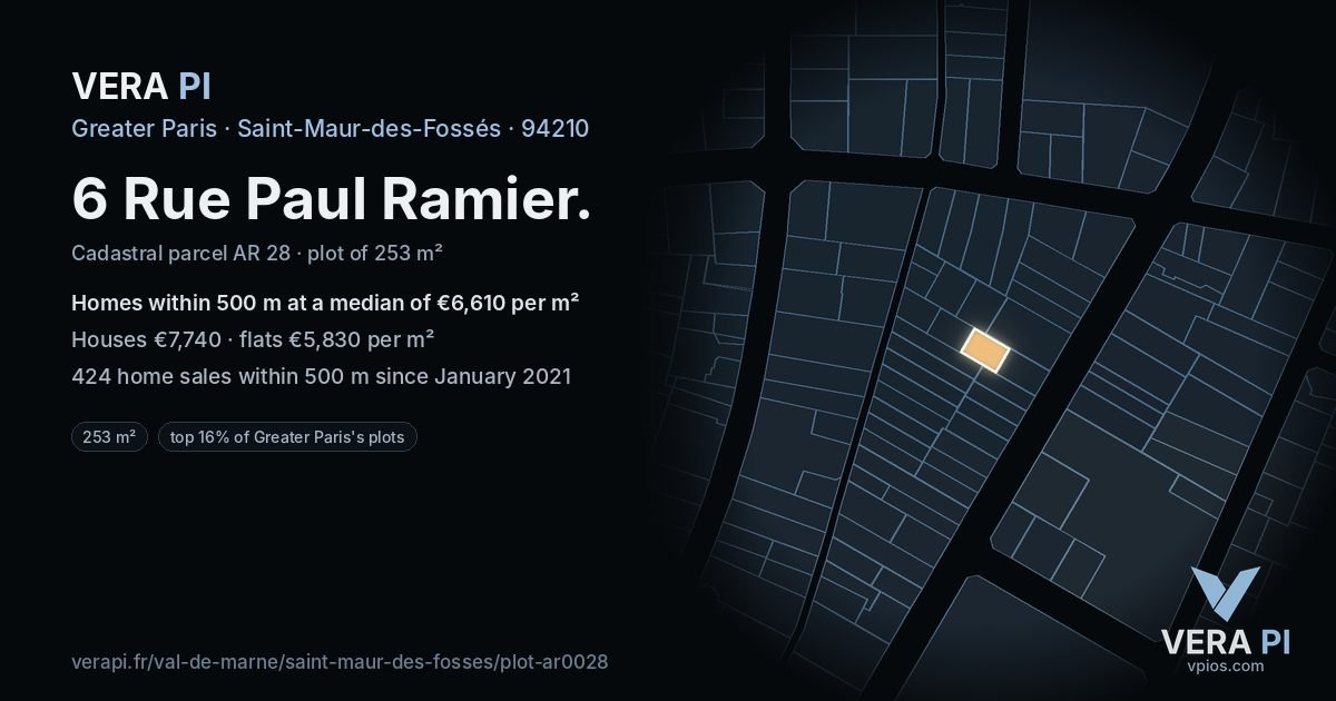 6 Rue Paul Ramier, Saint-Maur-des-Fossés at night – the plot lit, the parcels around coloured by the prices near them