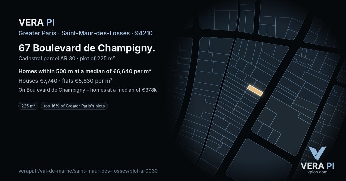 67 Boulevard de Champigny, Saint-Maur-des-Fossés at night – the plot lit, the parcels around coloured by the prices near them