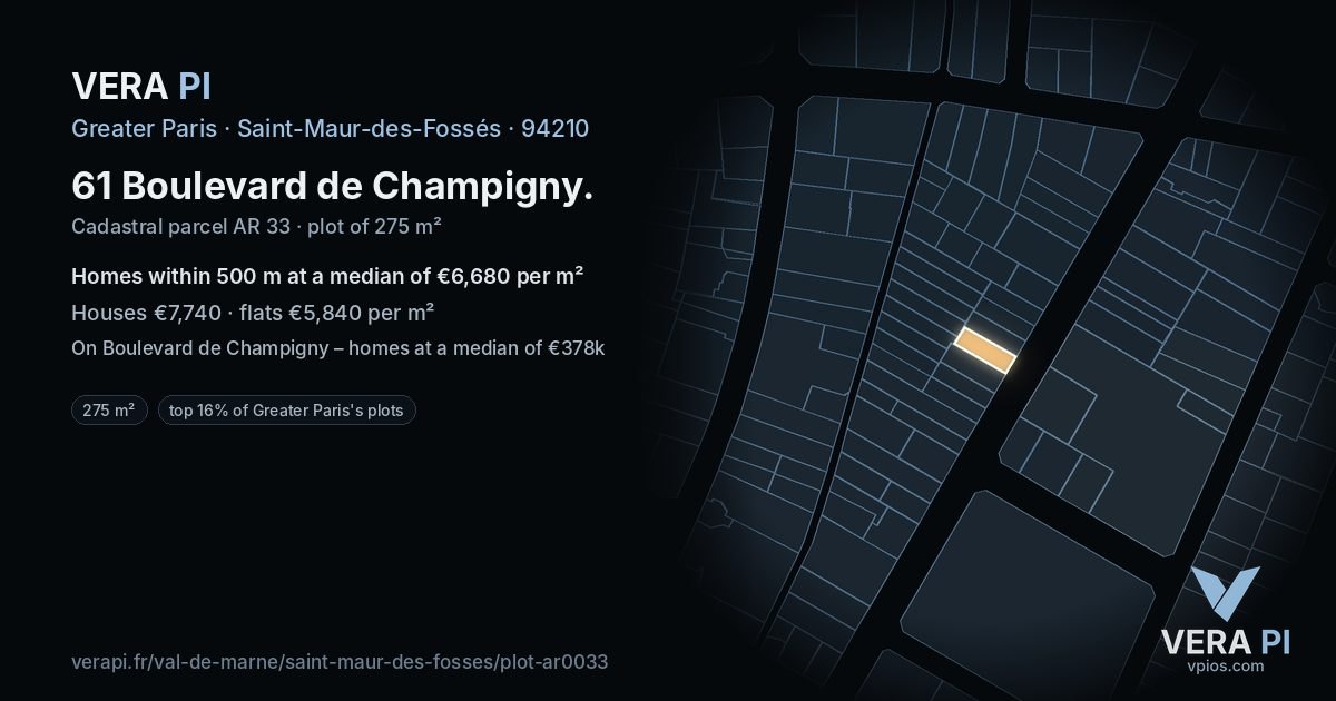 61 Boulevard de Champigny, Saint-Maur-des-Fossés at night – the plot lit, the parcels around coloured by the prices near them