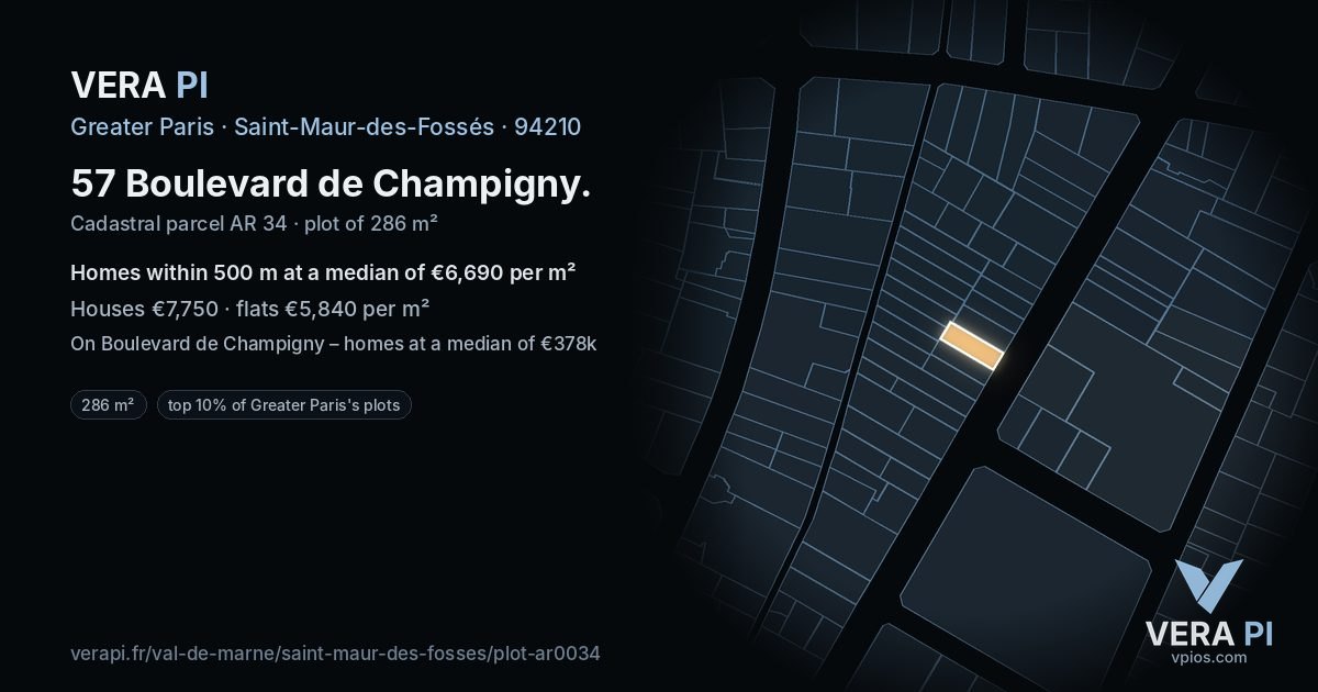 57 Boulevard de Champigny, Saint-Maur-des-Fossés at night – the plot lit, the parcels around coloured by the prices near them