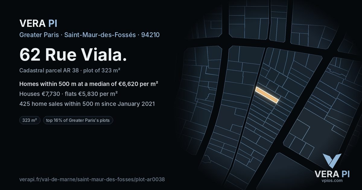 62 Rue Viala, Saint-Maur-des-Fossés at night – the plot lit, the parcels around coloured by the prices near them