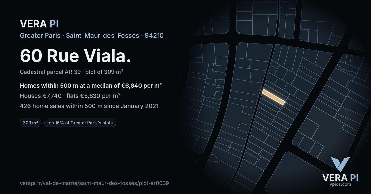 60 Rue Viala, Saint-Maur-des-Fossés at night – the plot lit, the parcels around coloured by the prices near them