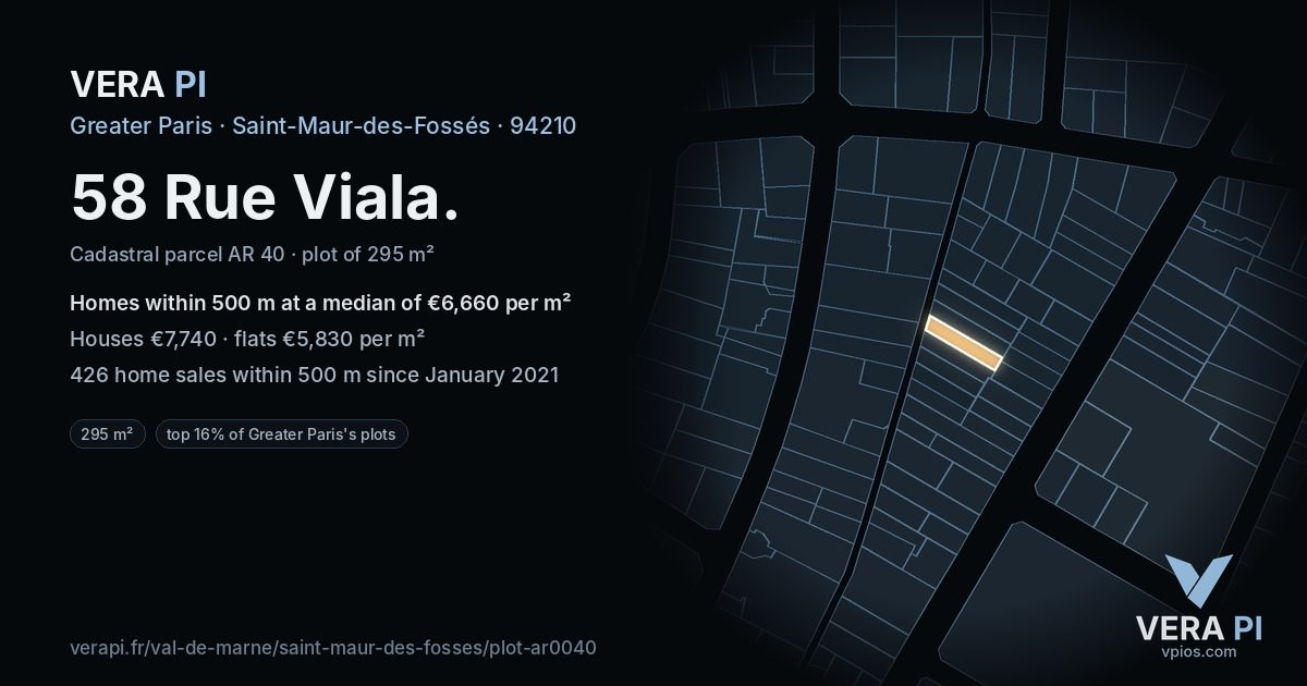 58 Rue Viala, Saint-Maur-des-Fossés at night – the plot lit, the parcels around coloured by the prices near them