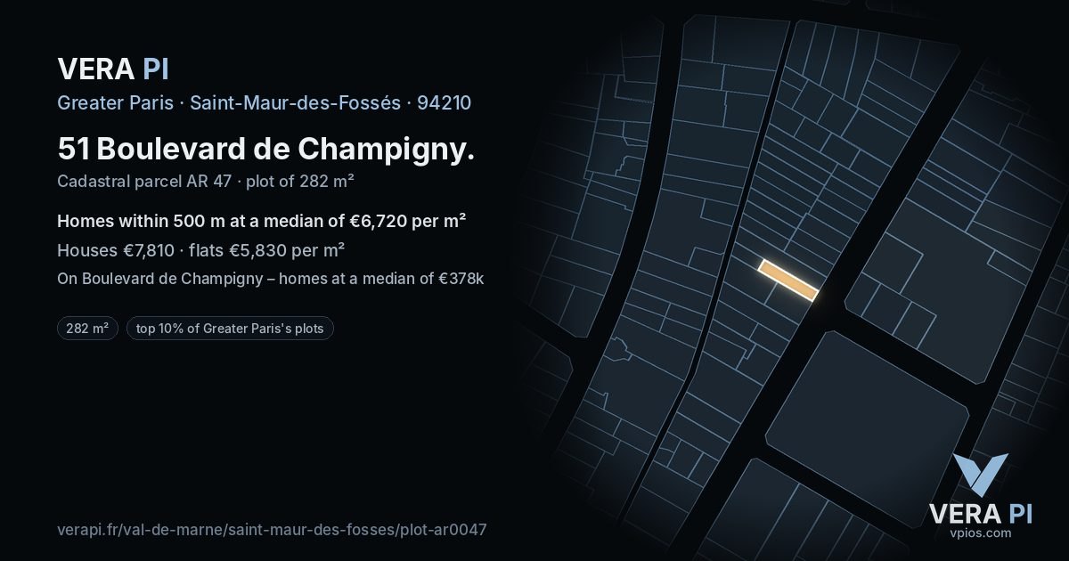 51 Boulevard de Champigny, Saint-Maur-des-Fossés at night – the plot lit, the parcels around coloured by the prices near them