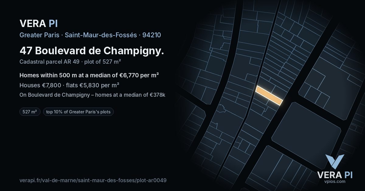 47 Boulevard de Champigny, Saint-Maur-des-Fossés at night – the plot lit, the parcels around coloured by the prices near them