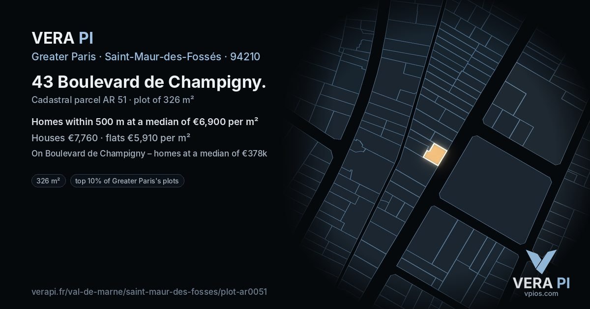 43 Boulevard de Champigny, Saint-Maur-des-Fossés at night – the plot lit, the parcels around coloured by the prices near them
