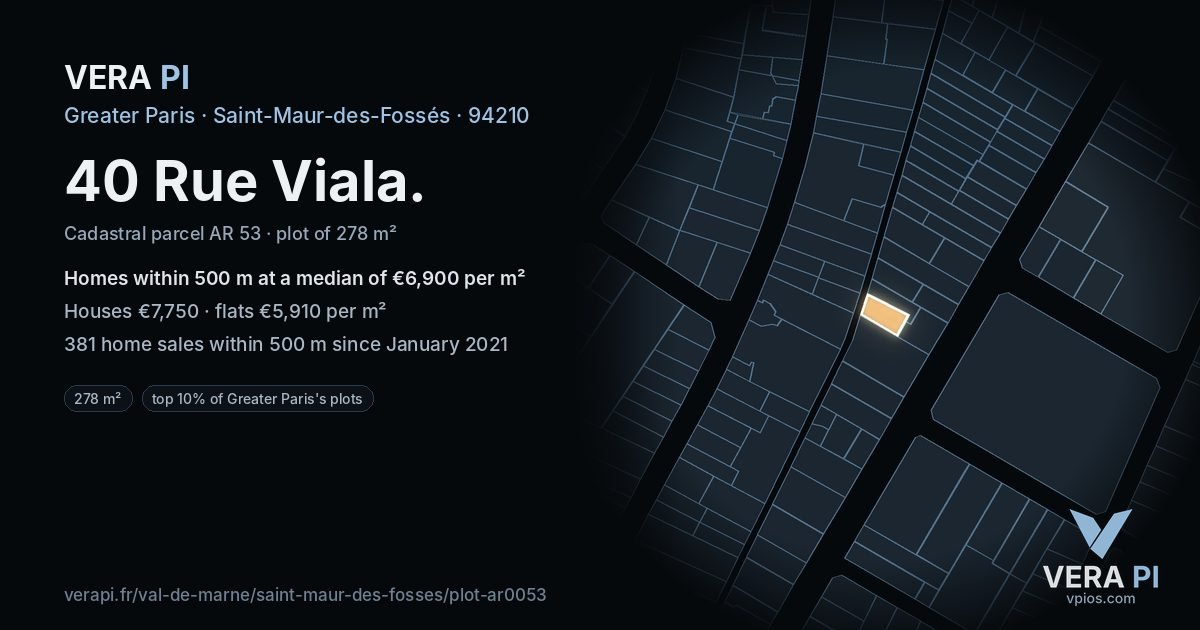 40 Rue Viala, Saint-Maur-des-Fossés at night – the plot lit, the parcels around coloured by the prices near them