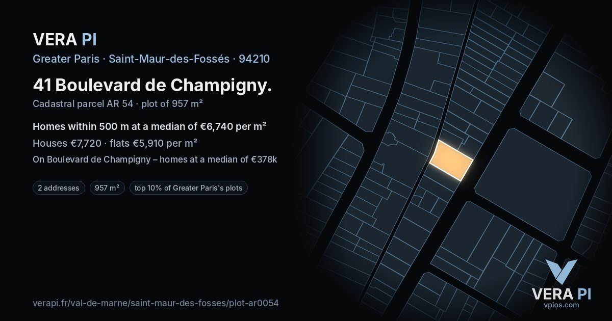 41 Boulevard de Champigny, Saint-Maur-des-Fossés at night – the plot lit, the parcels around coloured by the prices near them