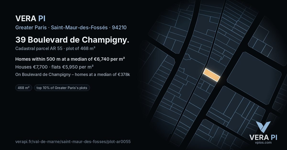 39 Boulevard de Champigny, Saint-Maur-des-Fossés at night – the plot lit, the parcels around coloured by the prices near them