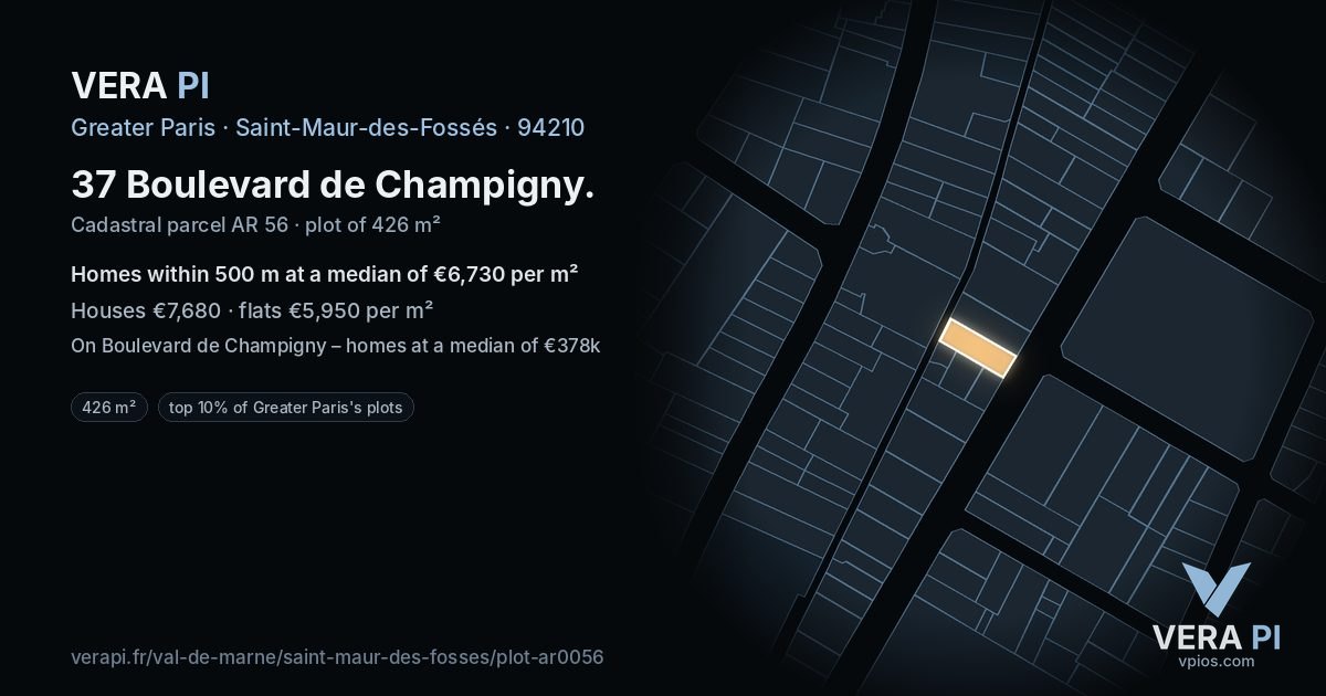 37 Boulevard de Champigny, Saint-Maur-des-Fossés at night – the plot lit, the parcels around coloured by the prices near them