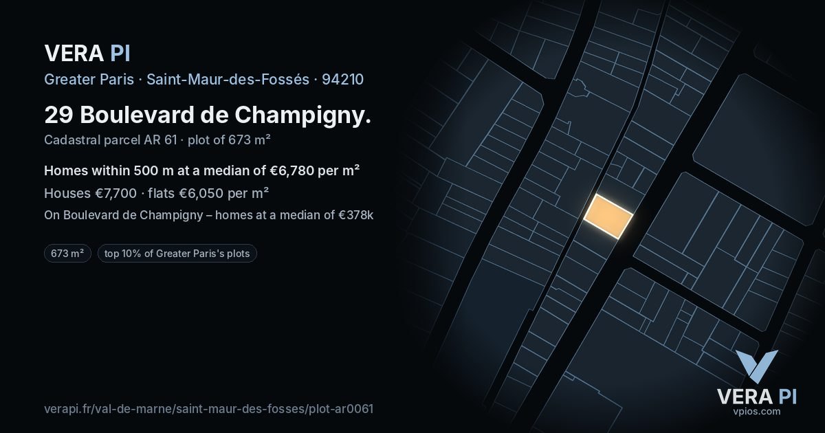 29 Boulevard de Champigny, Saint-Maur-des-Fossés at night – the plot lit, the parcels around coloured by the prices near them