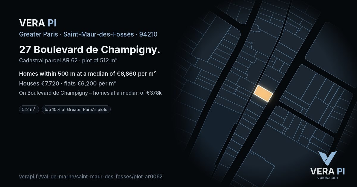 27 Boulevard de Champigny, Saint-Maur-des-Fossés at night – the plot lit, the parcels around coloured by the prices near them