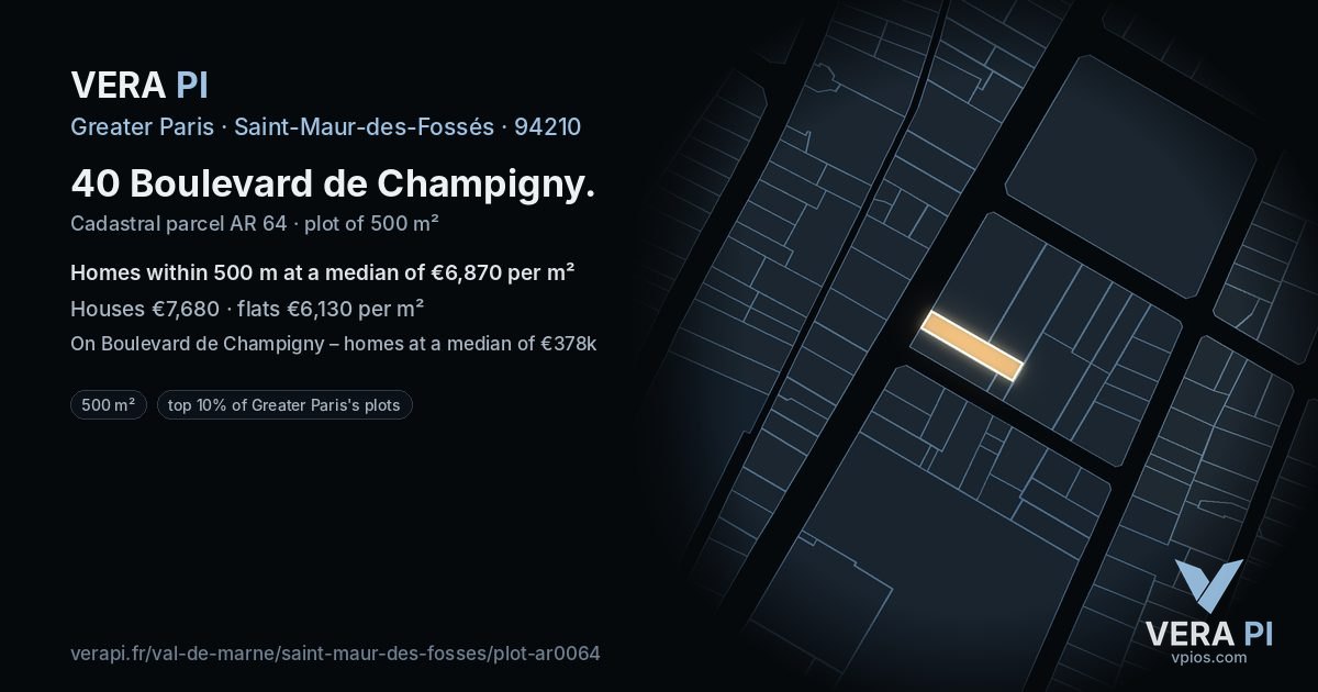 40 Boulevard de Champigny, Saint-Maur-des-Fossés at night – the plot lit, the parcels around coloured by the prices near them