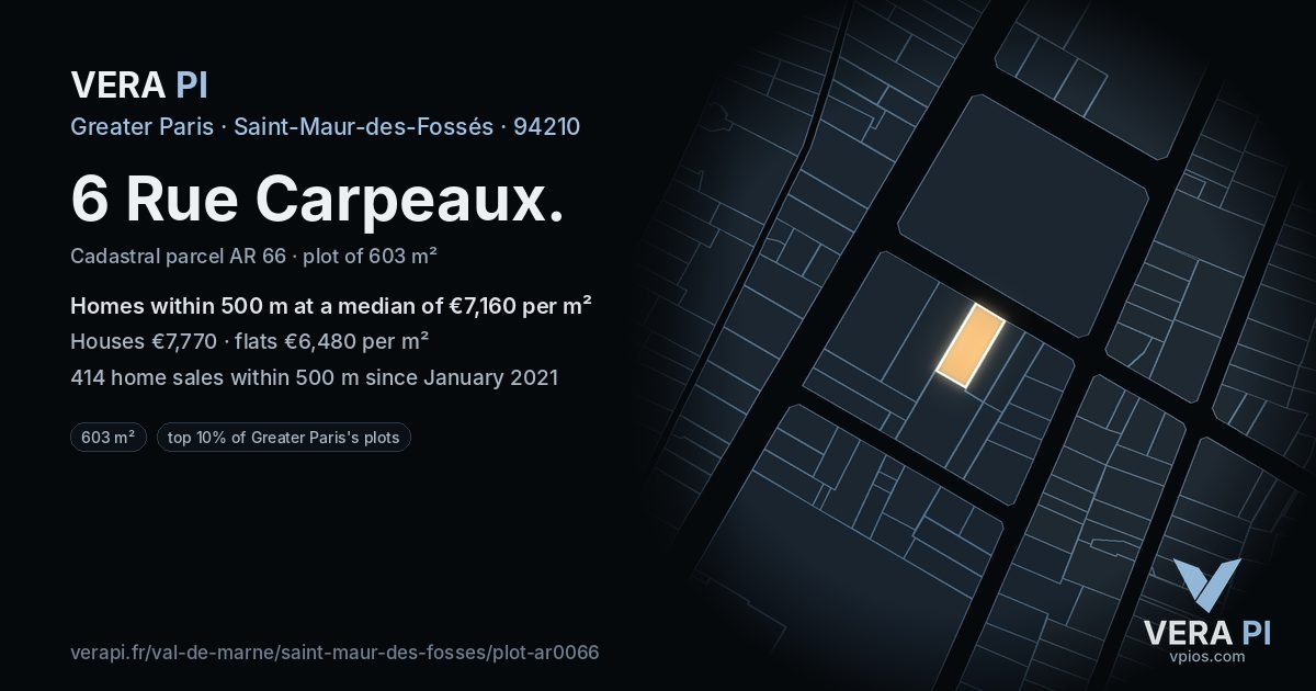 6 Rue Carpeaux, Saint-Maur-des-Fossés at night – the plot lit, the parcels around coloured by the prices near them