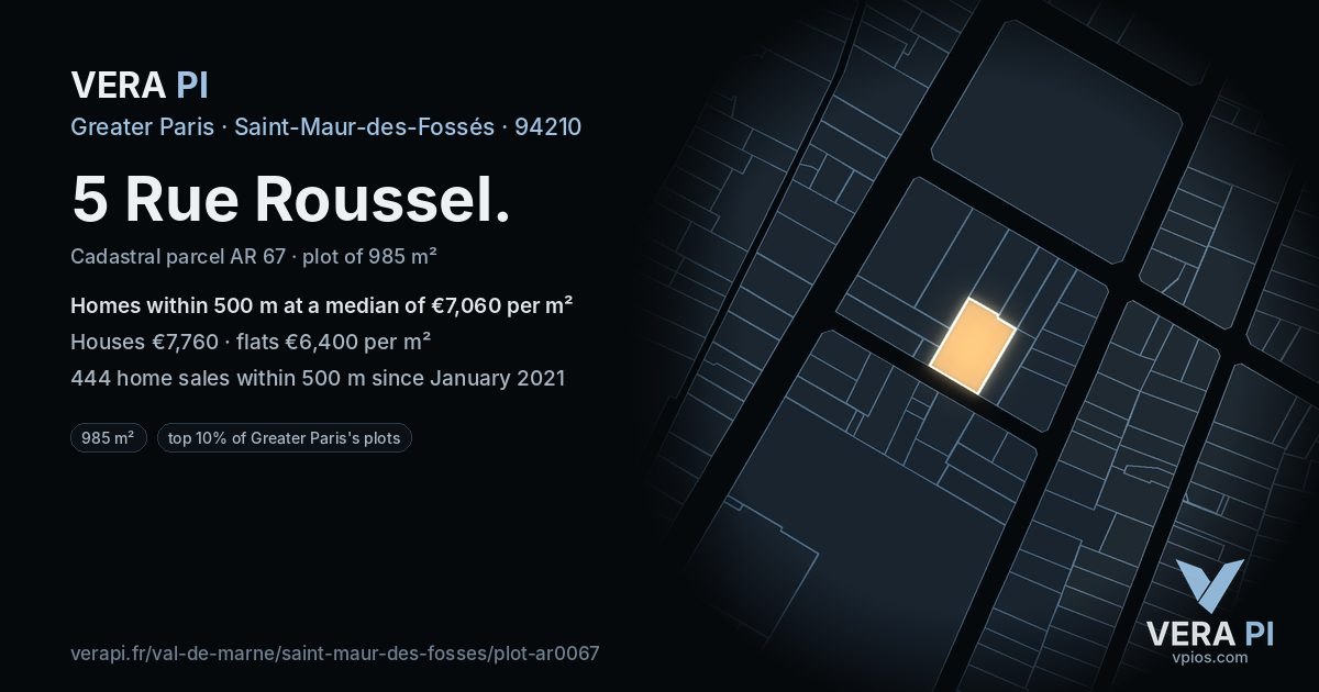 5 Rue Roussel, Saint-Maur-des-Fossés at night – the plot lit, the parcels around coloured by the prices near them