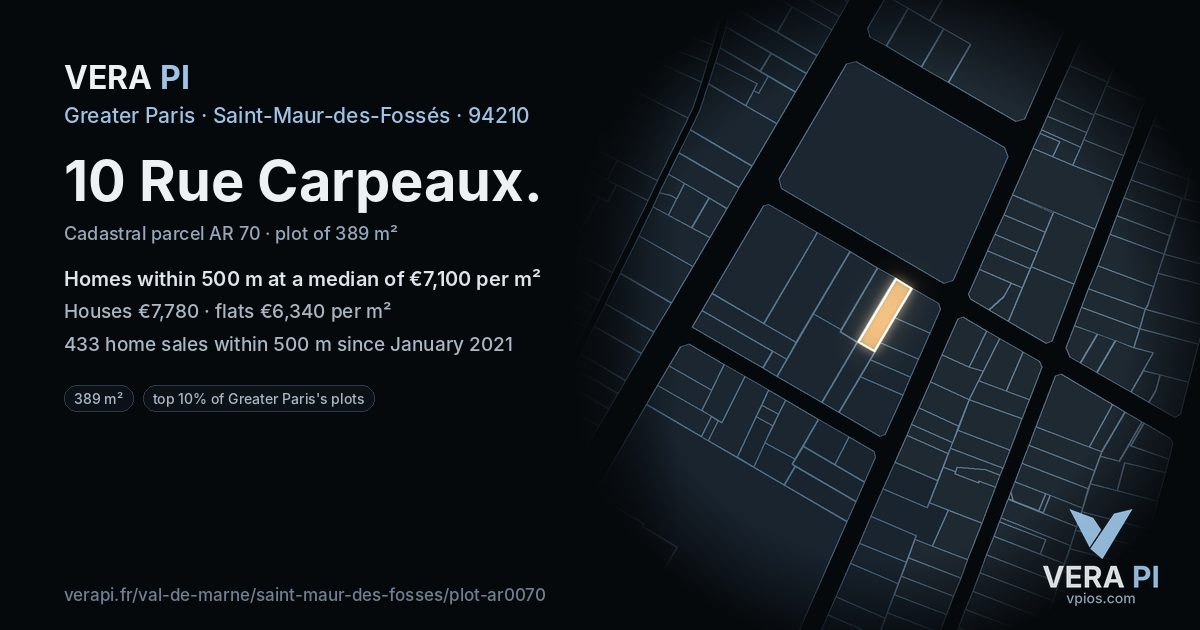 10 Rue Carpeaux, Saint-Maur-des-Fossés at night – the plot lit, the parcels around coloured by the prices near them