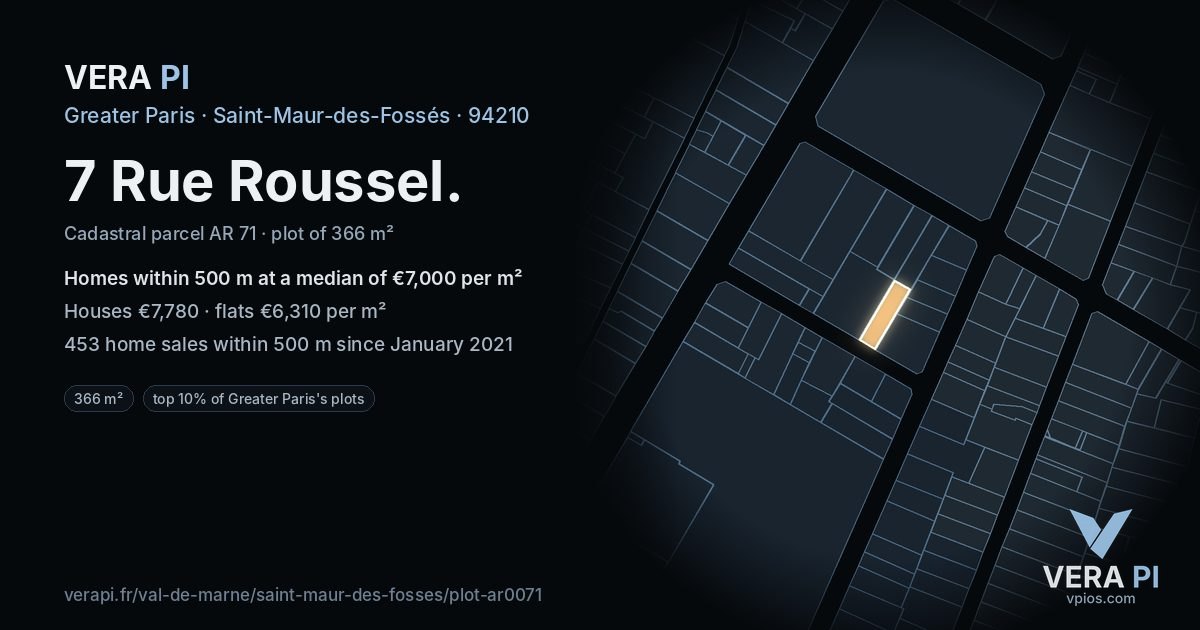 7 Rue Roussel, Saint-Maur-des-Fossés at night – the plot lit, the parcels around coloured by the prices near them