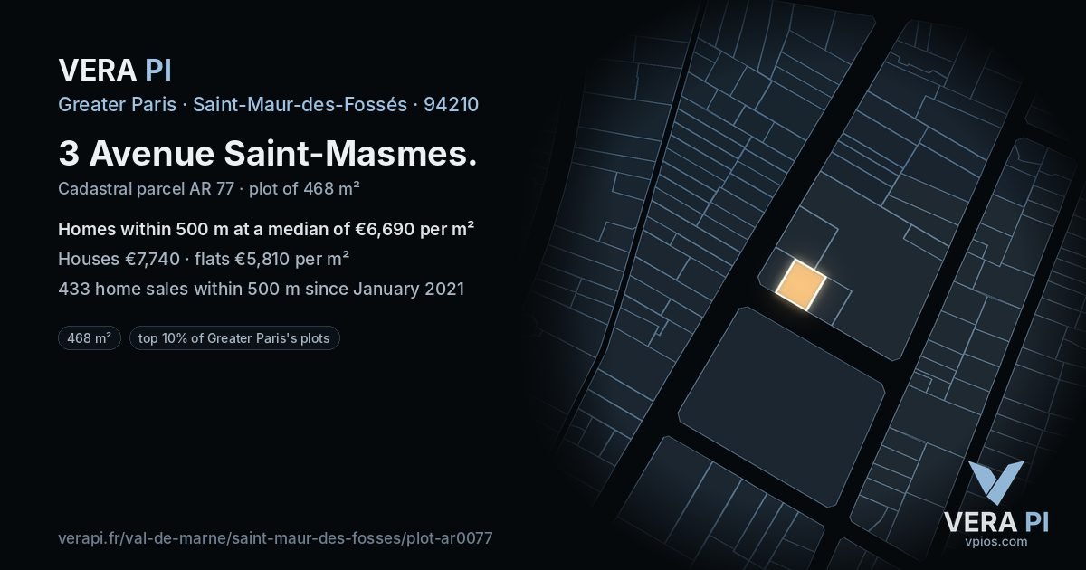 3 Avenue Saint-Masmes, Saint-Maur-des-Fossés at night – the plot lit, the parcels around coloured by the prices near them