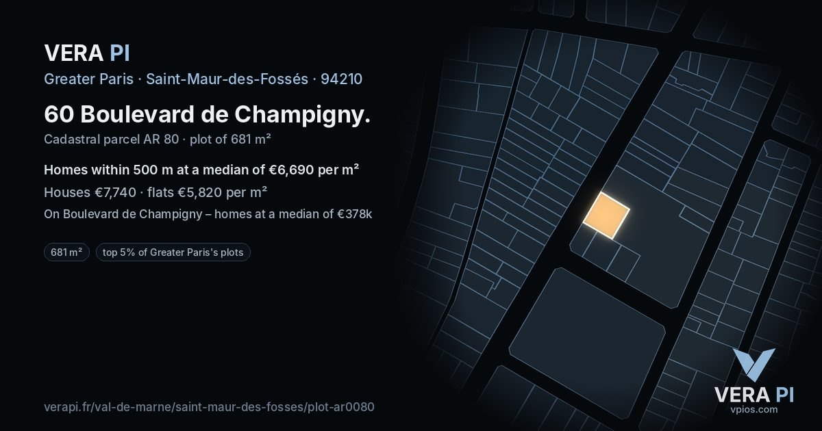 60 Boulevard de Champigny, Saint-Maur-des-Fossés at night – the plot lit, the parcels around coloured by the prices near them