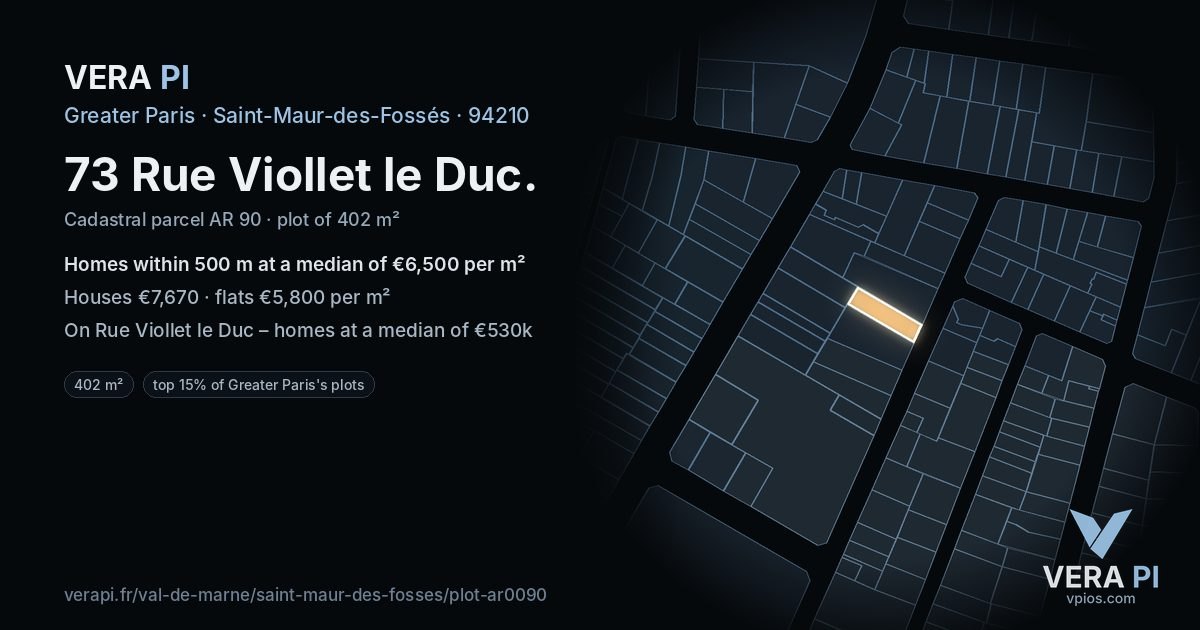 73 Rue Viollet le Duc, Saint-Maur-des-Fossés at night – the plot lit, the parcels around coloured by the prices near them