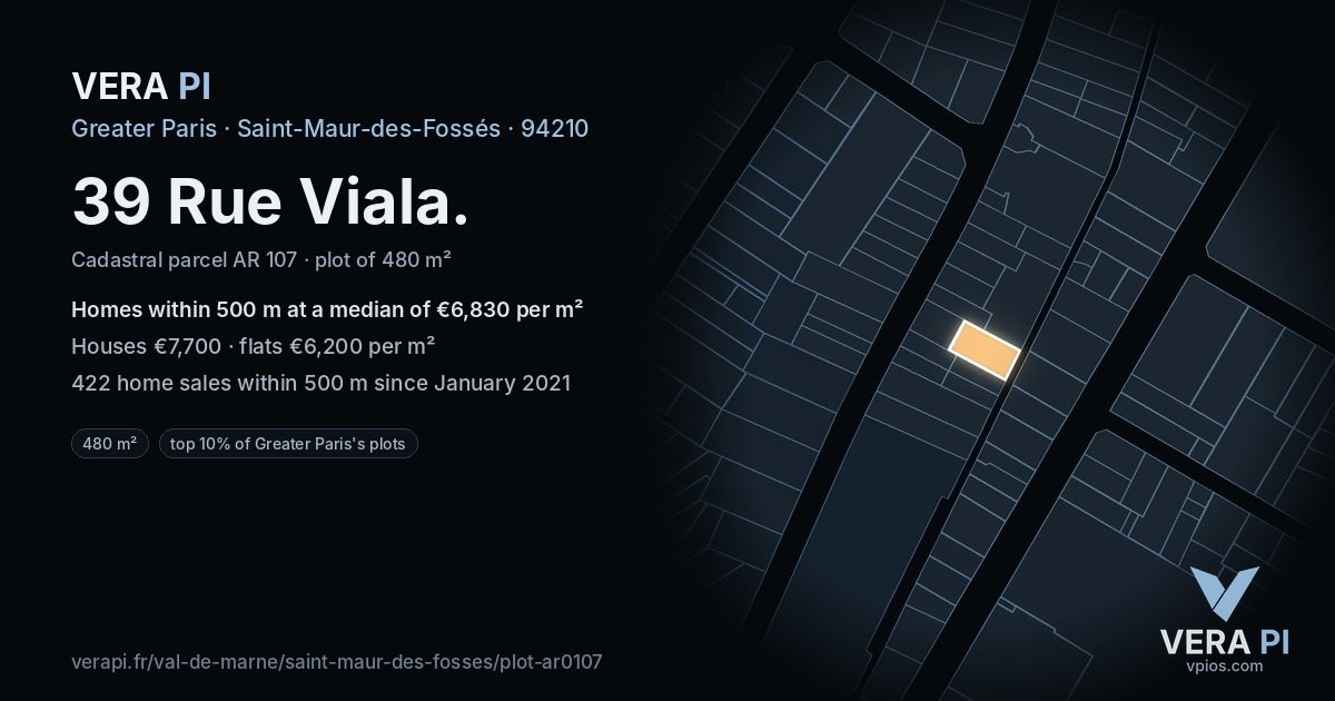 39 Rue Viala, Saint-Maur-des-Fossés at night – the plot lit, the parcels around coloured by the prices near them