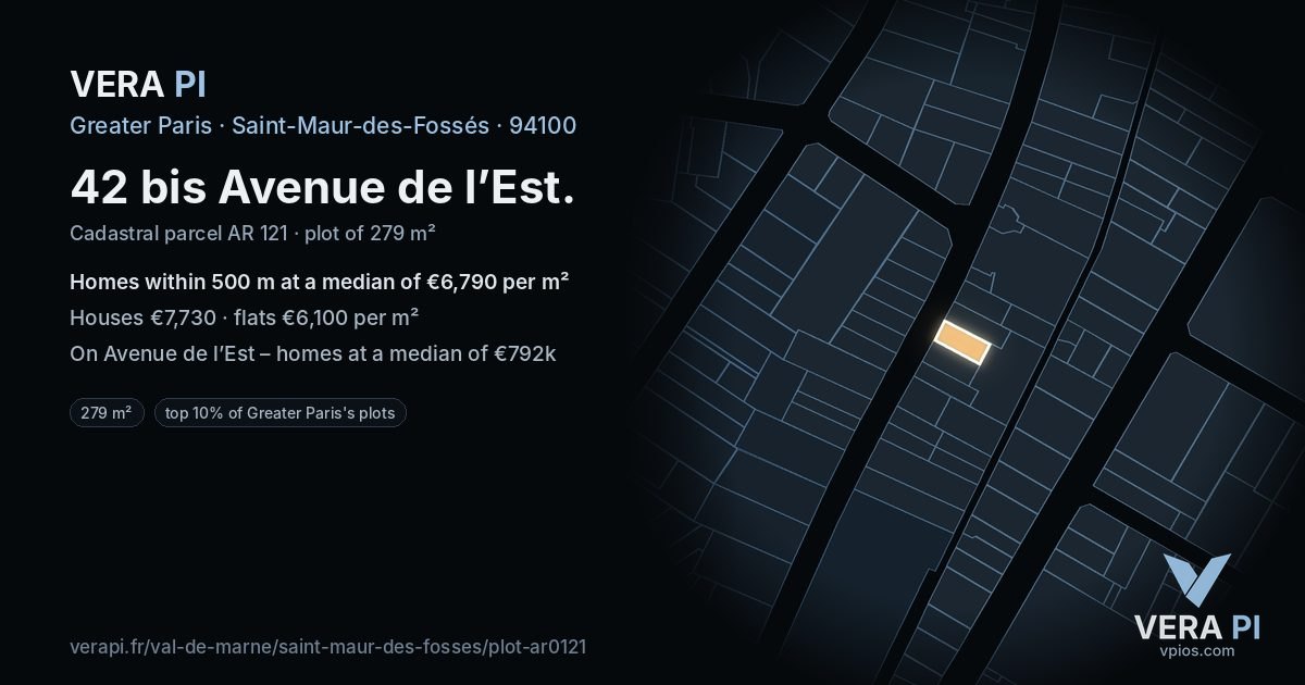 42 bis Avenue de l’Est, Saint-Maur-des-Fossés at night – the plot lit, the parcels around coloured by the prices near them