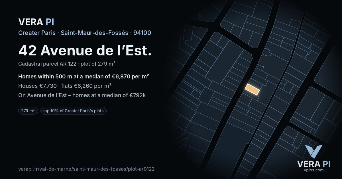 42 Avenue de l’Est, Saint-Maur-des-Fossés at night – the plot lit, the parcels around coloured by the prices near them