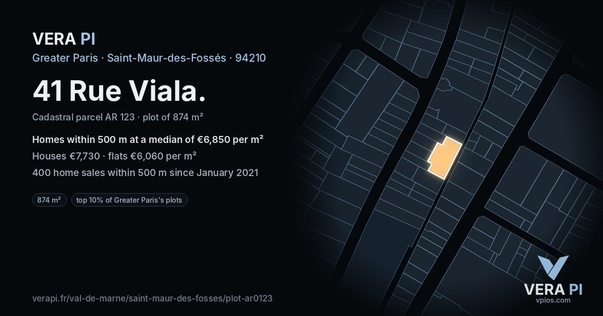 41 Rue Viala, Saint-Maur-des-Fossés at night – the plot lit, the parcels around coloured by the prices near them