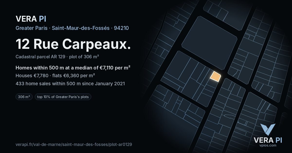 12 Rue Carpeaux, Saint-Maur-des-Fossés at night – the plot lit, the parcels around coloured by the prices near them