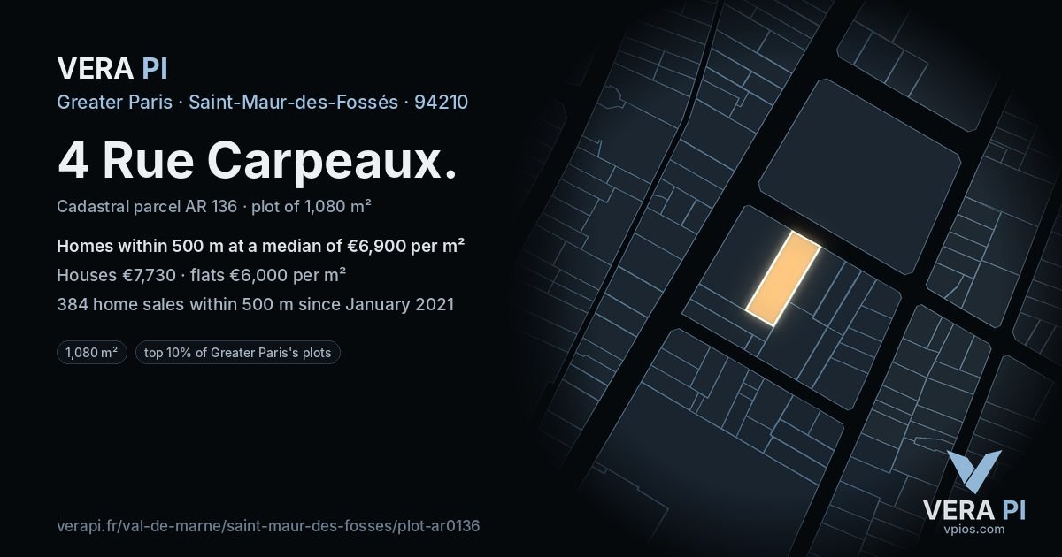 4 Rue Carpeaux, Saint-Maur-des-Fossés at night – the plot lit, the parcels around coloured by the prices near them