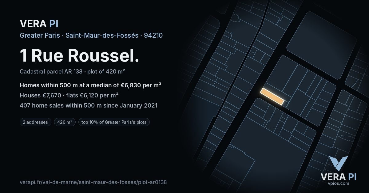 1 Rue Roussel, Saint-Maur-des-Fossés at night – the plot lit, the parcels around coloured by the prices near them