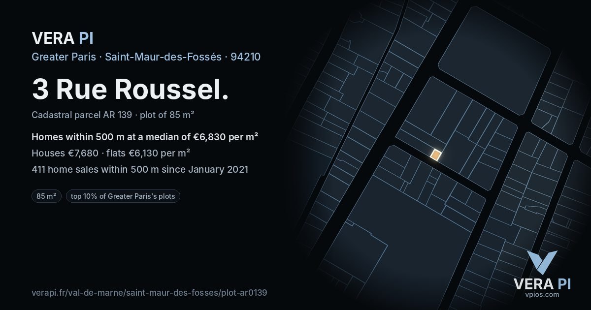 3 Rue Roussel, Saint-Maur-des-Fossés at night – the plot lit, the parcels around coloured by the prices near them
