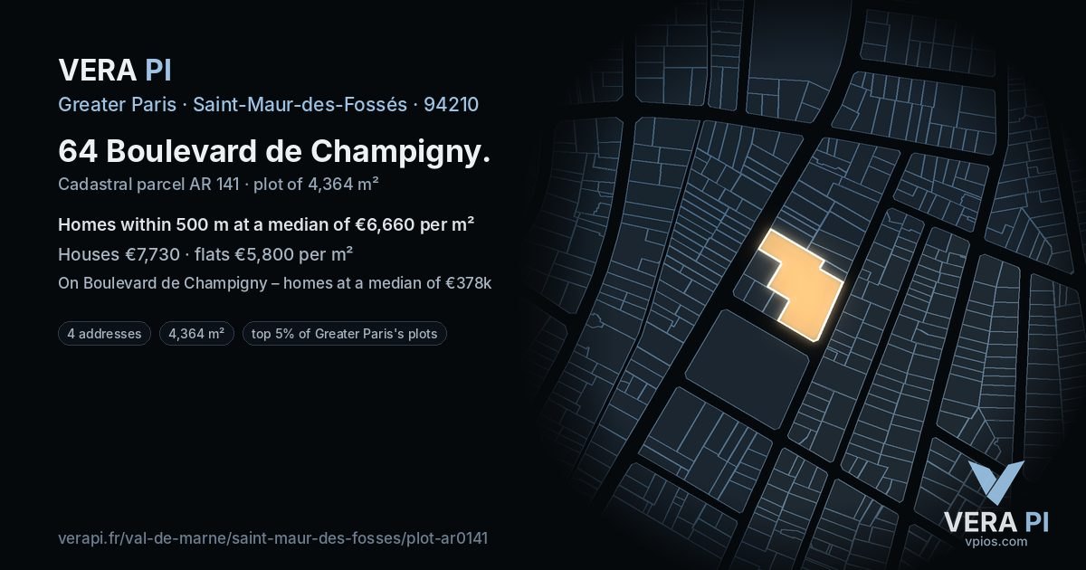 64 Boulevard de Champigny, Saint-Maur-des-Fossés at night – the plot lit, the parcels around coloured by the prices near them