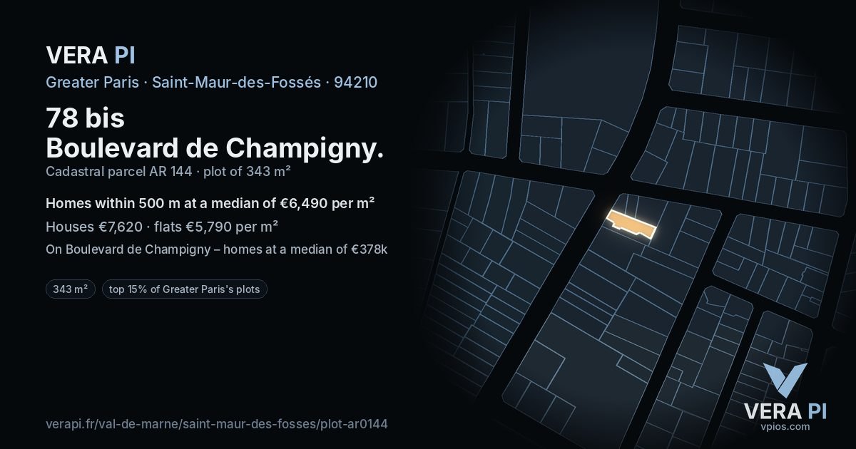 78 bis Boulevard de Champigny, Saint-Maur-des-Fossés at night – the plot lit, the parcels around coloured by the prices near them