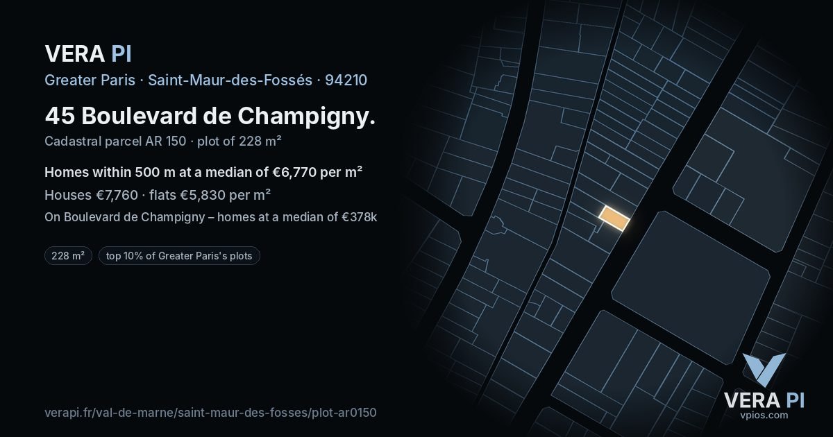 45 Boulevard de Champigny, Saint-Maur-des-Fossés at night – the plot lit, the parcels around coloured by the prices near them