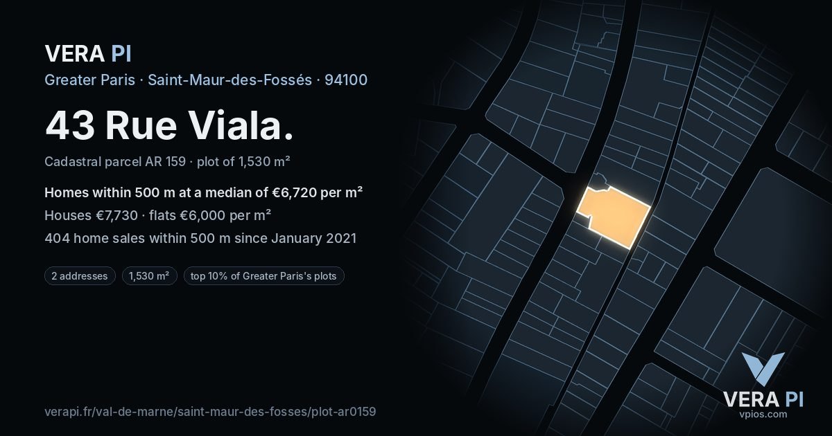 43 Rue Viala, Saint-Maur-des-Fossés at night – the plot lit, the parcels around coloured by the prices near them