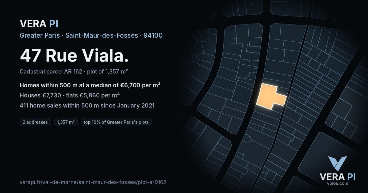 47 Rue Viala, Saint-Maur-des-Fossés at night – the plot lit, the parcels around coloured by the prices near them