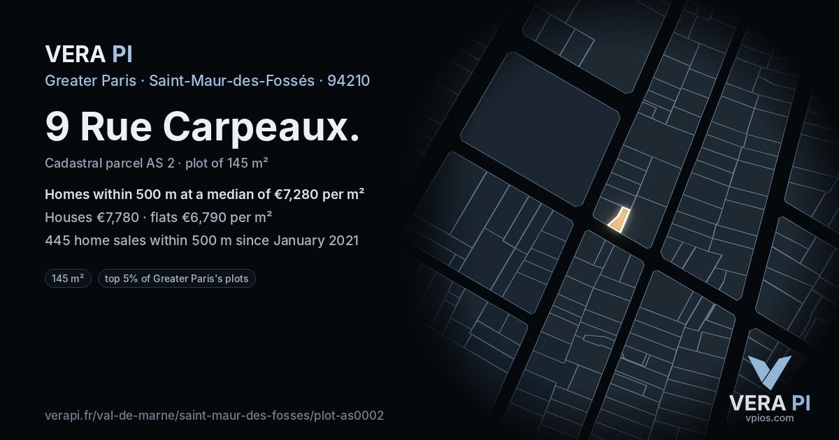9 Rue Carpeaux, Saint-Maur-des-Fossés at night – the plot lit, the parcels around coloured by the prices near them