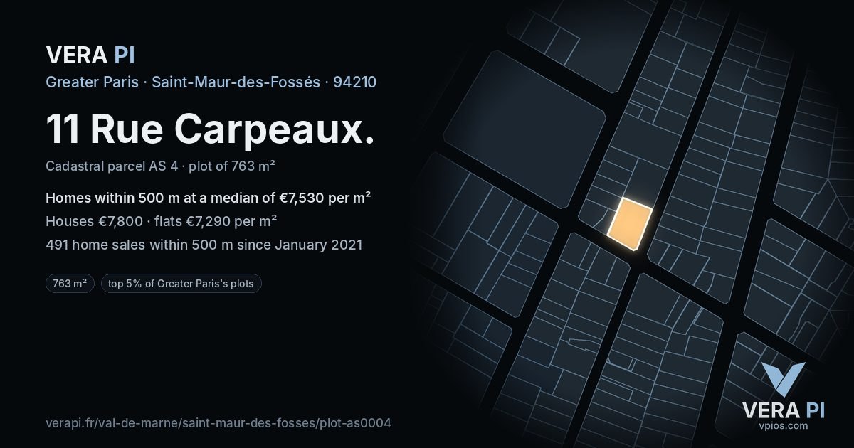 11 Rue Carpeaux, Saint-Maur-des-Fossés at night – the plot lit, the parcels around coloured by the prices near them