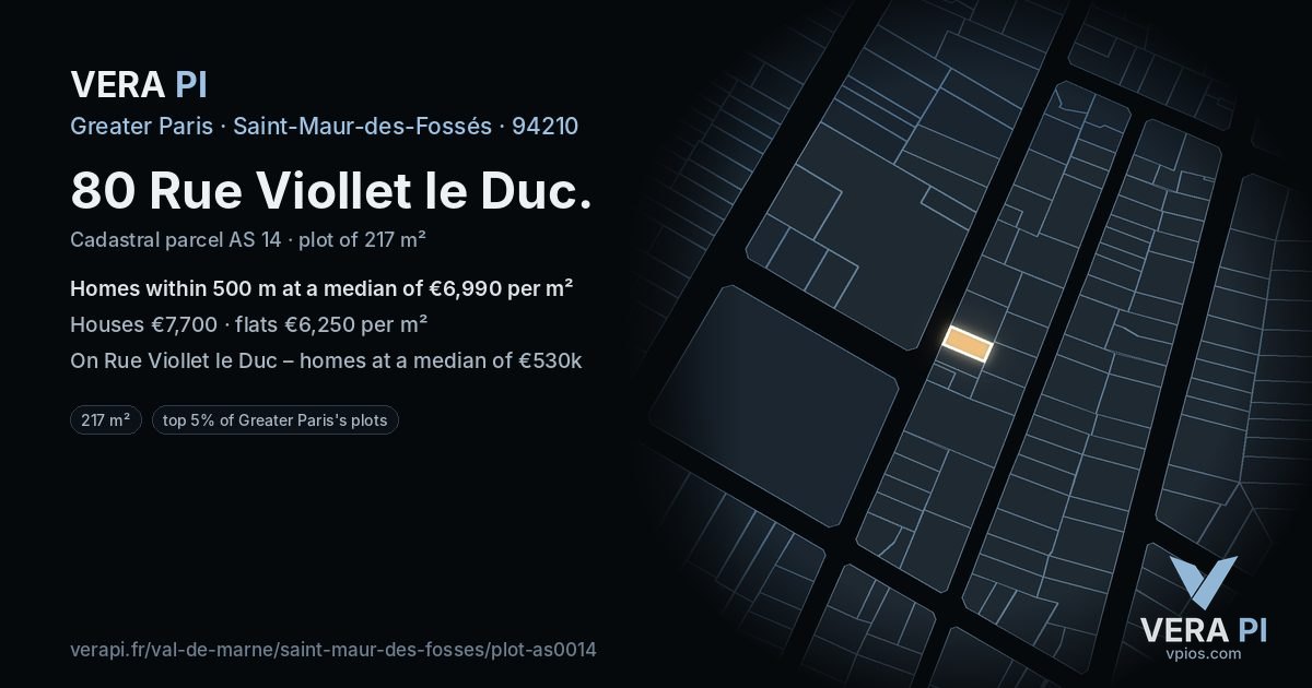 80 Rue Viollet le Duc, Saint-Maur-des-Fossés at night – the plot lit, the parcels around coloured by the prices near them