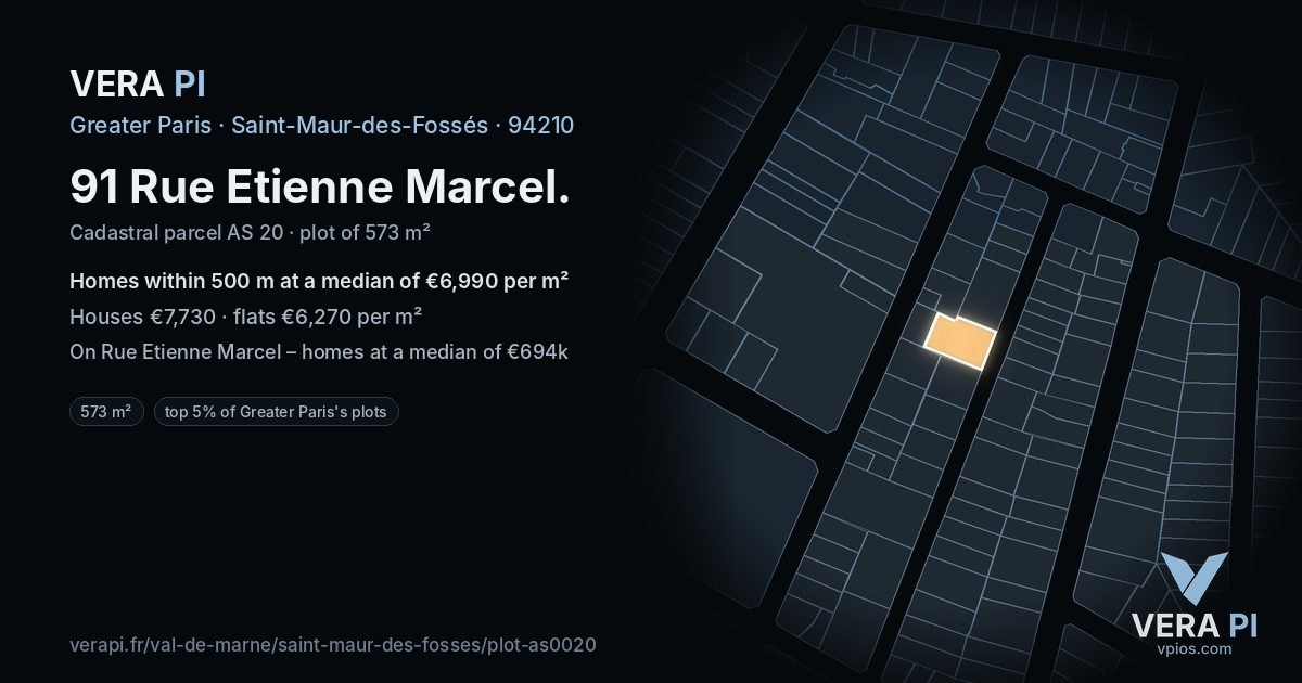 91 Rue Etienne Marcel, Saint-Maur-des-Fossés at night – the plot lit, the parcels around coloured by the prices near them