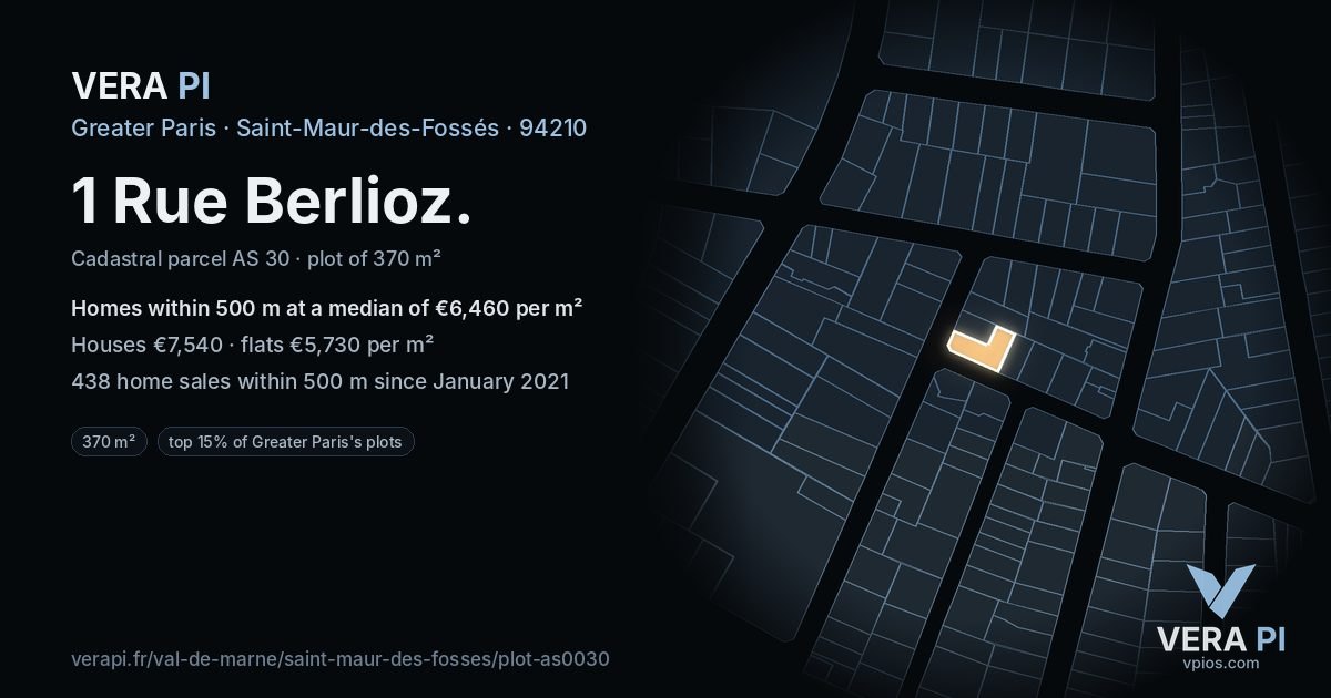1 Rue Berlioz, Saint-Maur-des-Fossés at night – the plot lit, the parcels around coloured by the prices near them