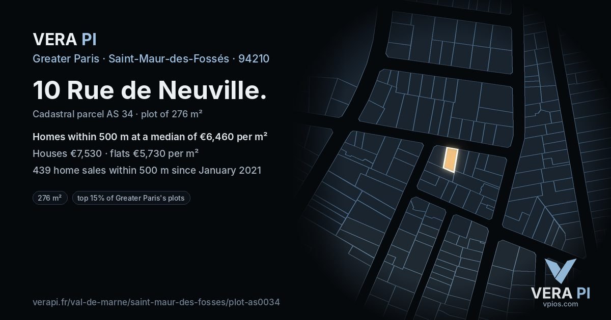 10 Rue de Neuville, Saint-Maur-des-Fossés at night – the plot lit, the parcels around coloured by the prices near them