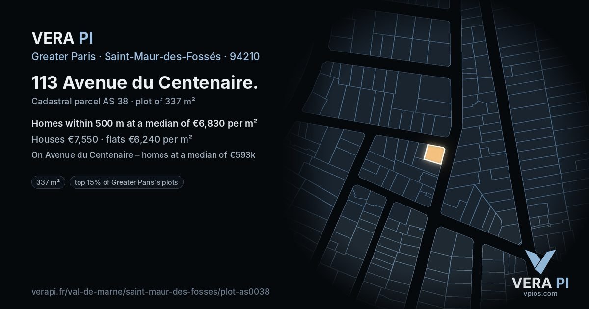 113 Avenue du Centenaire, Saint-Maur-des-Fossés at night – the plot lit, the parcels around coloured by the prices near them