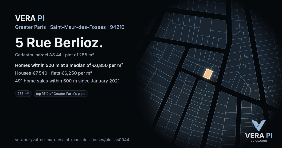 5 Rue Berlioz, Saint-Maur-des-Fossés at night – the plot lit, the parcels around coloured by the prices near them