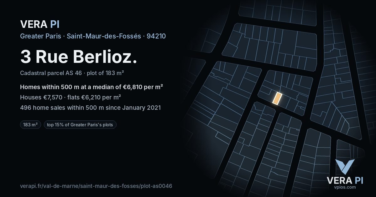 3 Rue Berlioz, Saint-Maur-des-Fossés at night – the plot lit, the parcels around coloured by the prices near them