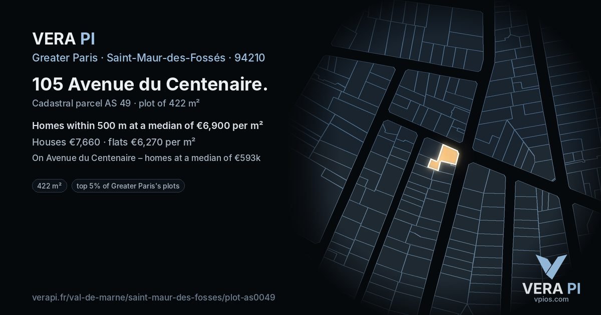 105 Avenue du Centenaire, Saint-Maur-des-Fossés at night – the plot lit, the parcels around coloured by the prices near them