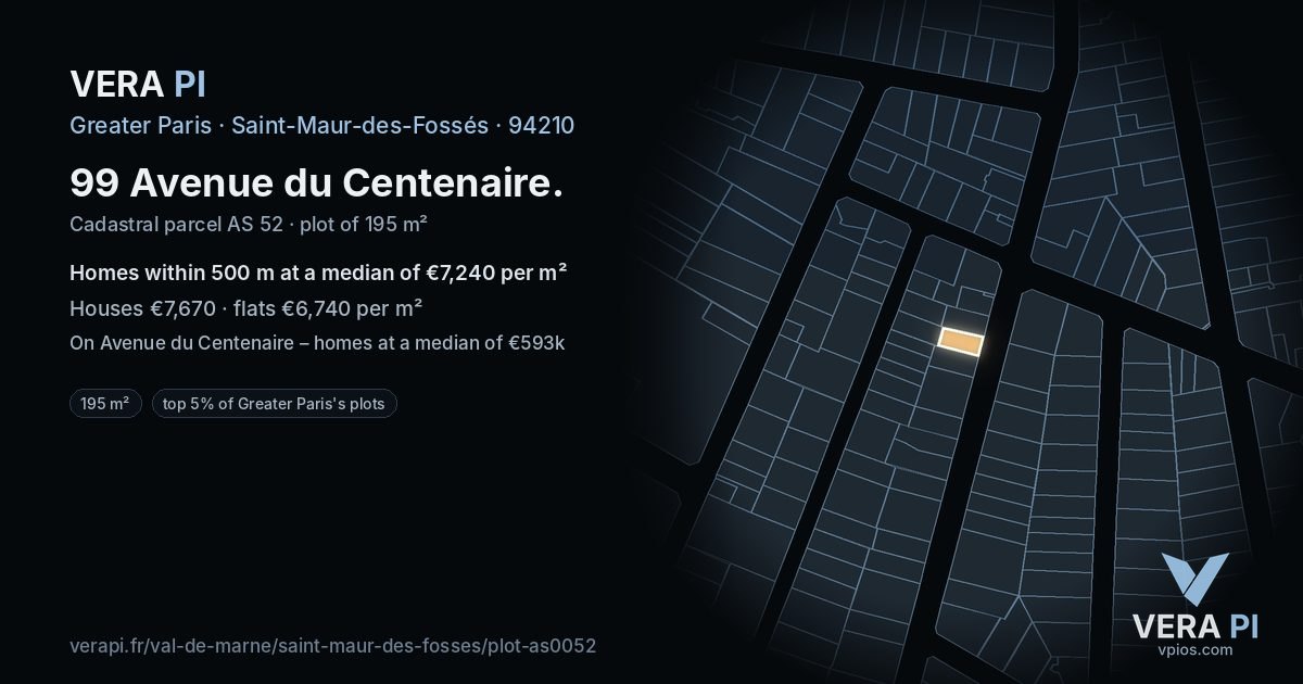 99 Avenue du Centenaire, Saint-Maur-des-Fossés at night – the plot lit, the parcels around coloured by the prices near them